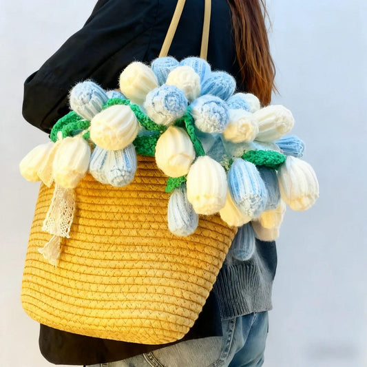 Handmade crocheted rose bouquet, women's bag, graduation gift, home decor