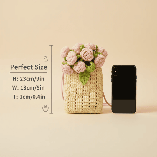 Crocheted rose bag, crochet flower phone bag