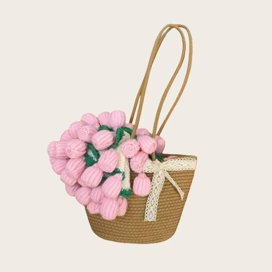 Crochet rose bouquet shoulder bag for women