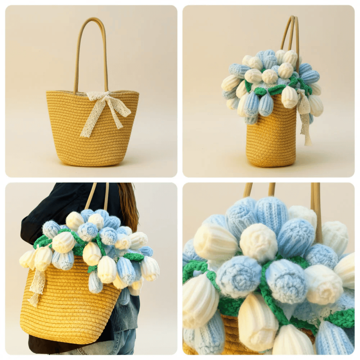 Handmade crocheted rose bouquet, women's bag, graduation gift, home decor