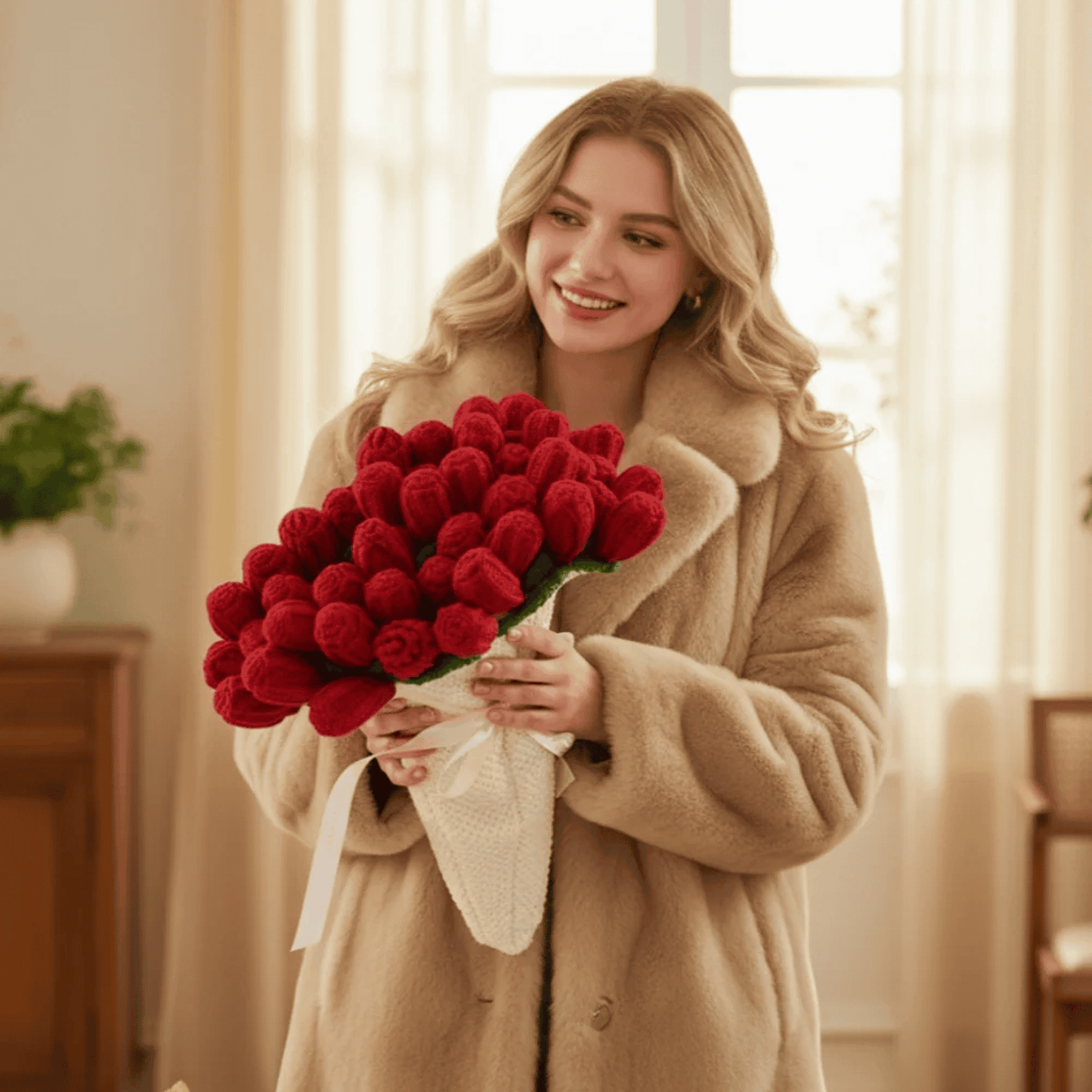 Bouquet gift knitted flower blankets