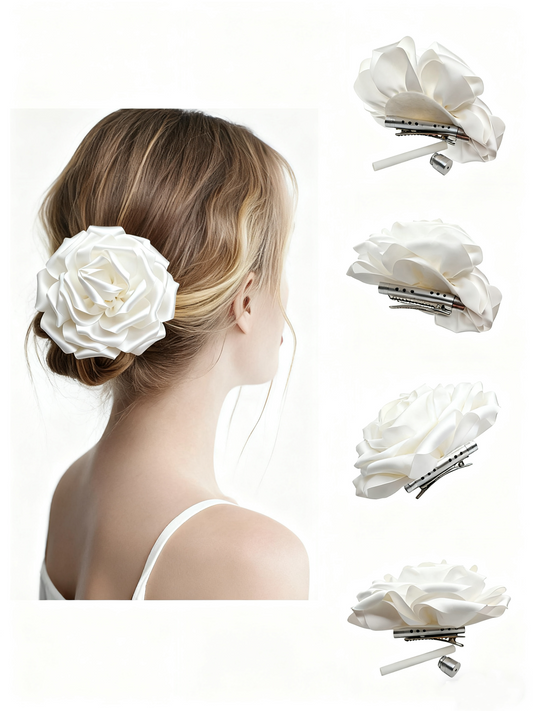 Refillable White Floral Hair Clip with Long-Lasting Fragrance