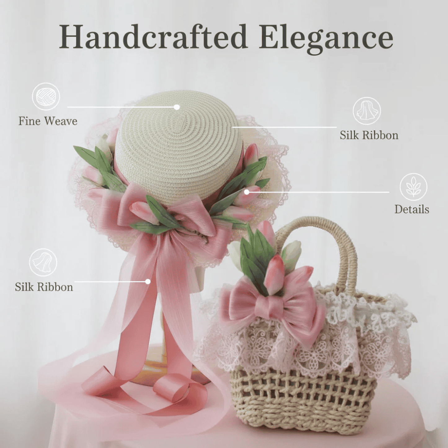 Women's lightweight floral woven straw handbag