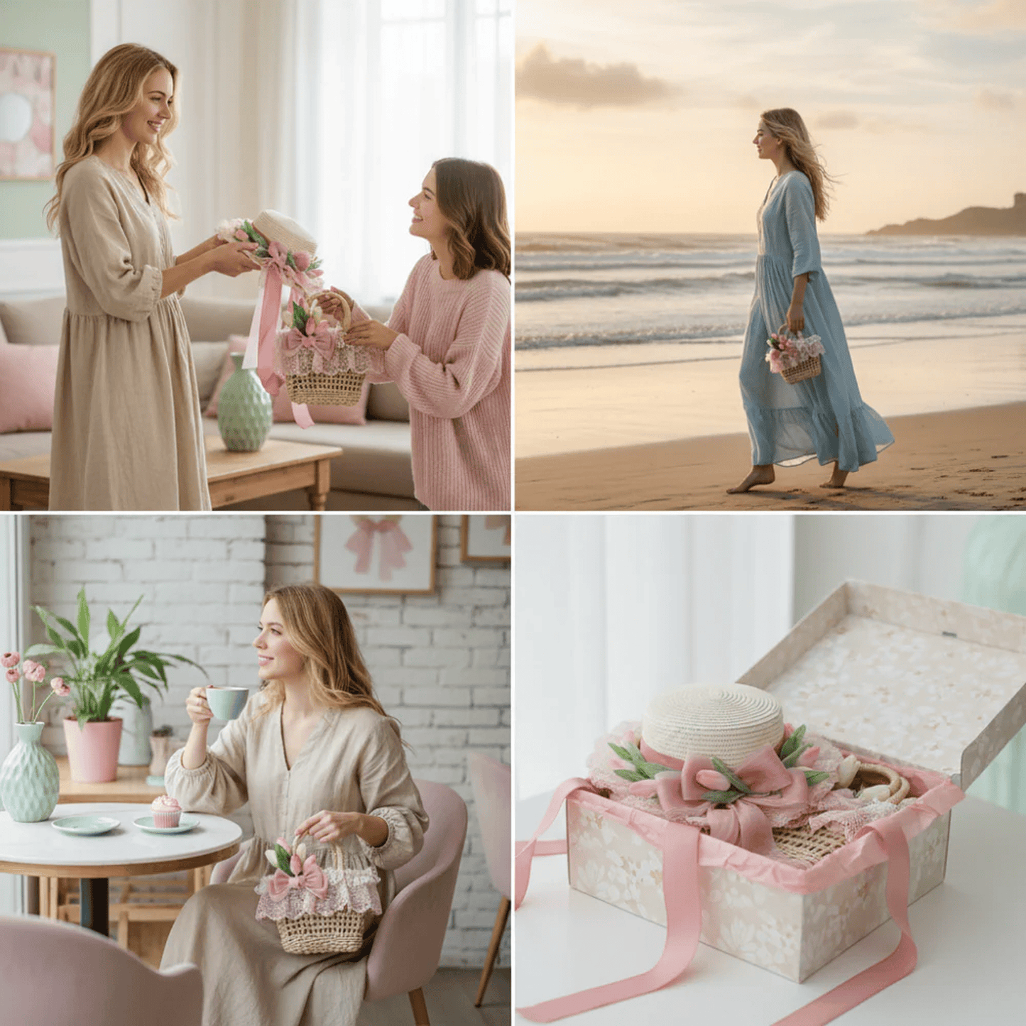 Women's lightweight floral woven straw handbag