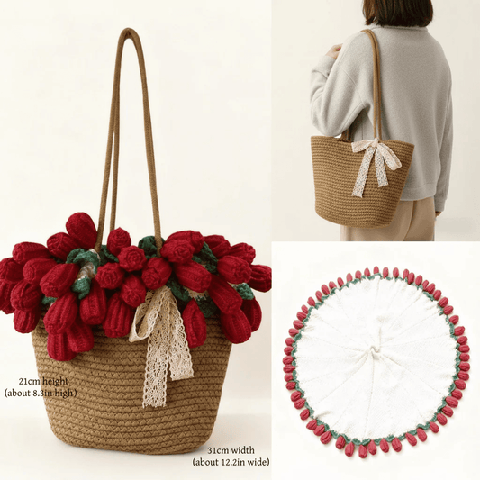 Crochet rose blanket, Handmade women's bag, Bouquet gift