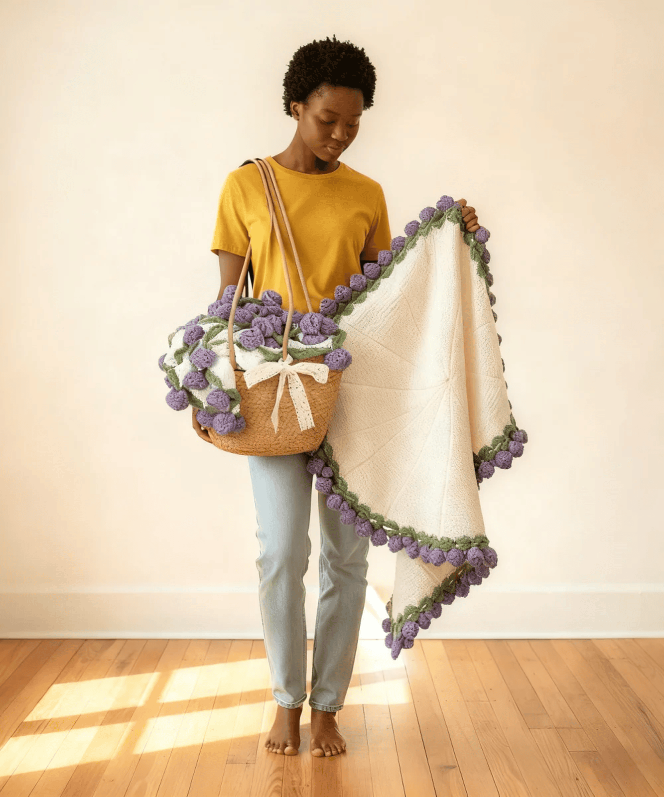 Romantic bouquets gift blanket handmade straw bags