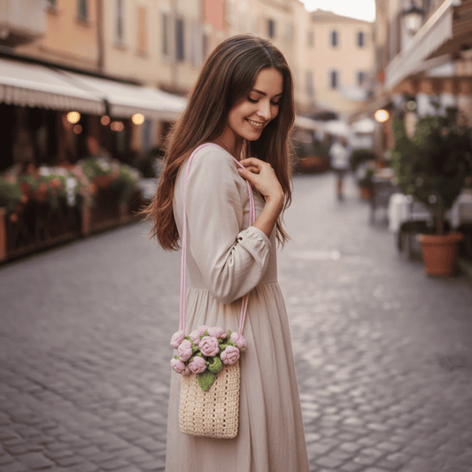 Crocheted rose bag, crochet flower phone bag