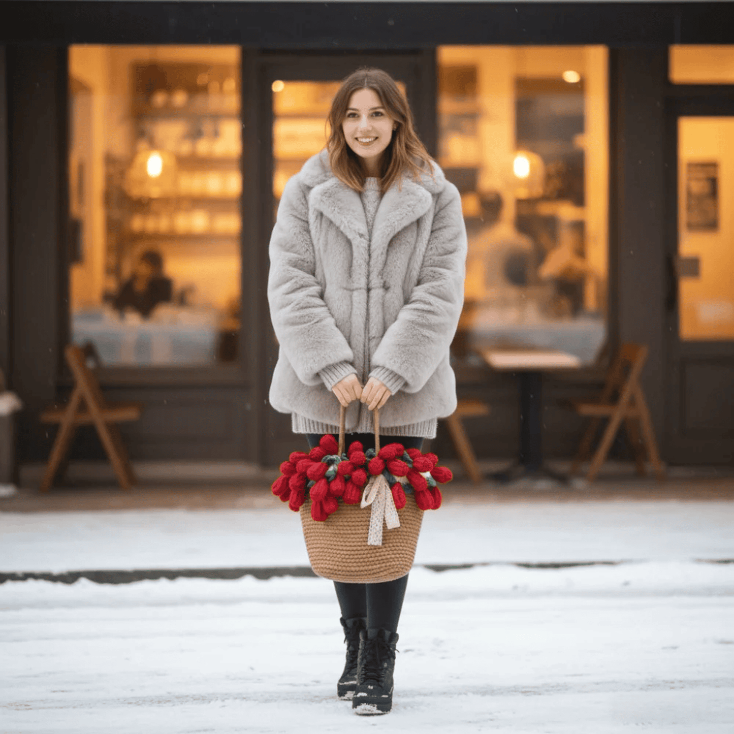 Crochet rose blanket, Handmade women's bag, Bouquet gift