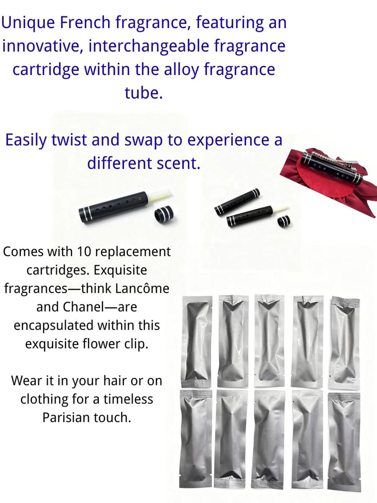 Aromatherapy hairaccessories ,2-in-1 scented hair hlip for hair & clothing,original design, interchangeable scents